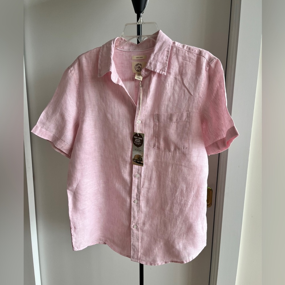 NWT Panama Jack Pink or Beige Casual Button Down 100% Linen Shirt machine wash L